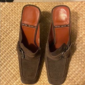 Brown suede mules